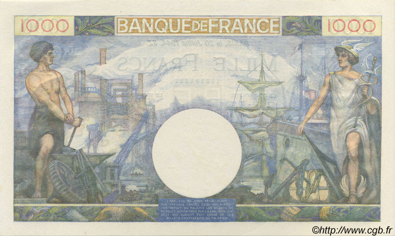 1000 Francs COMMERCE ET INDUSTRIE FRANCE 1940 F.39.03 541586 Billets