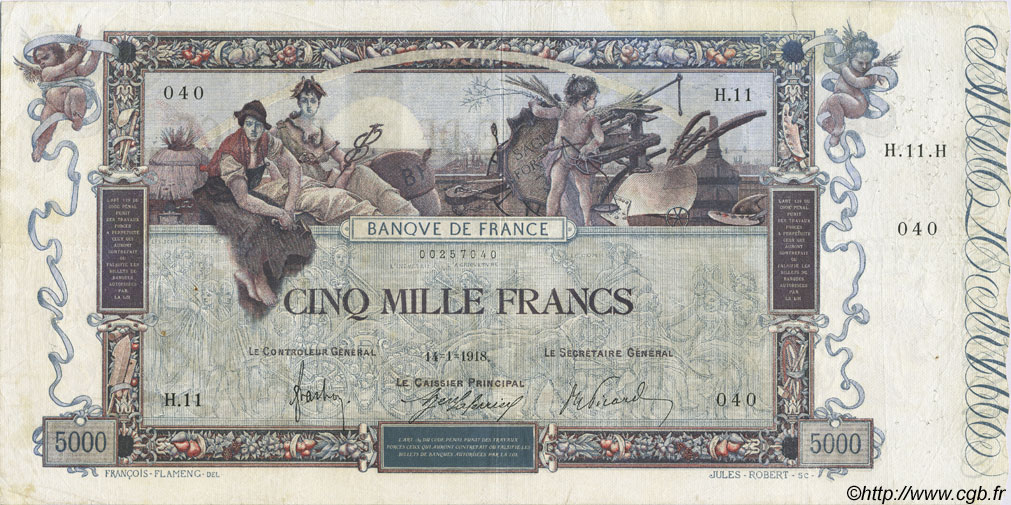 5000 Francs FLAMENG FRANKREICH  1918 F.43.01 fS