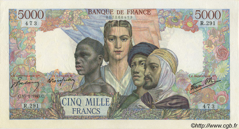 5000 Francs EMPIRE FRANÇAIS FRANCIA  1945 F.47.13 EBC