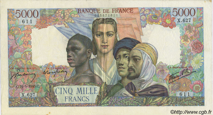 5000 Francs EMPIRE FRANÇAIS FRANCIA  1945 F.47.27 MBC+