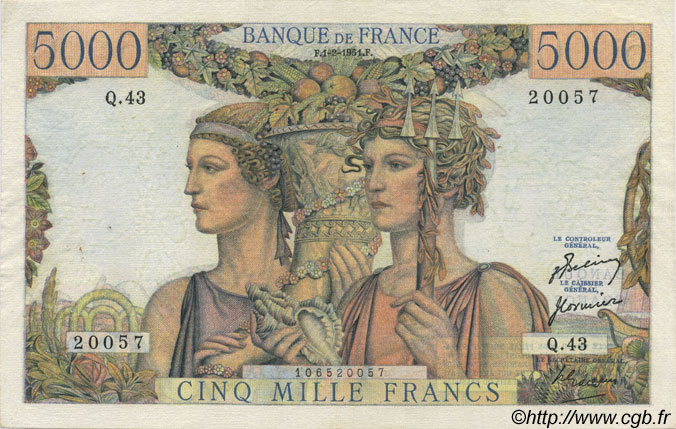 5000 Francs TERRE ET MER FRANCE  1951 F.48.03 TTB