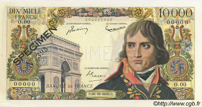 10000 Francs BONAPARTE FRANKREICH  1955 F.51.01Spn VZ+