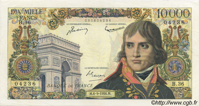 10000 Francs BONAPARTE FRANCE  1956 F.51.04 XF-