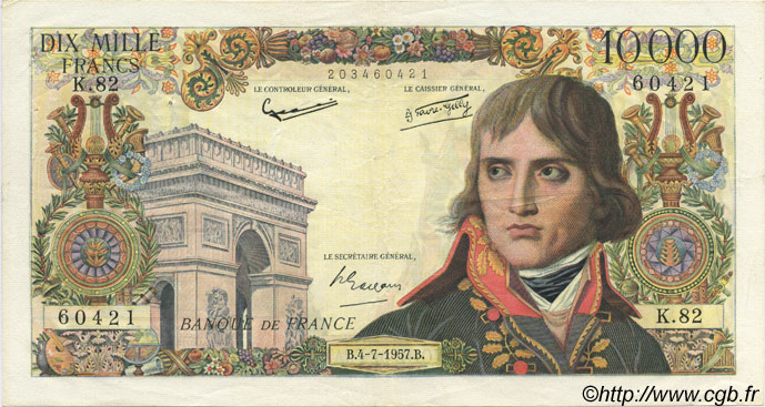 10000 Francs BONAPARTE FRANKREICH  1957 F.51.09 fVZ