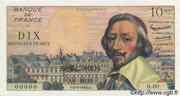 10 Nouveaux Francs RICHELIEU FRANKREICH  1959 F.57.01Spn fST