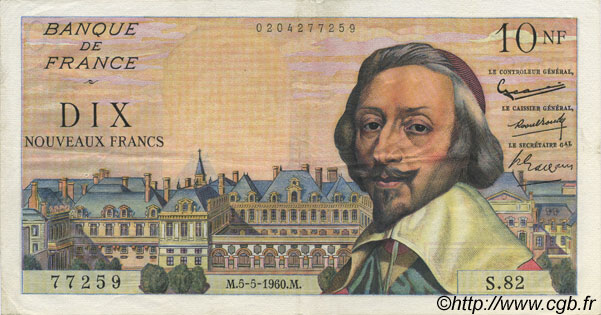 10 Nouveaux Francs RICHELIEU FRANKREICH  1960 F.57.07 VZ