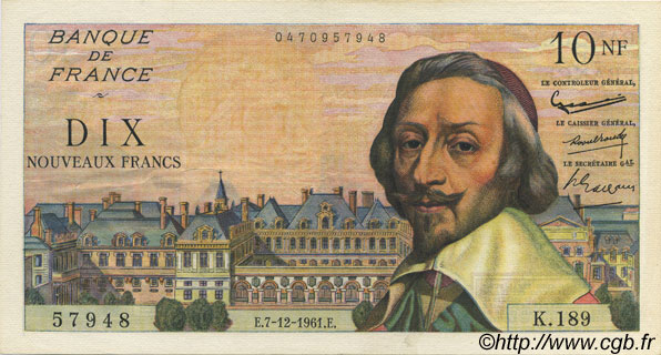 10 Nouveaux Francs RICHELIEU FRANCIA  1961 F.57.16 EBC