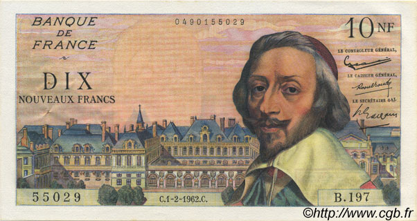 10 Nouveaux Francs RICHELIEU FRANCIA  1962 F.57.17 EBC+