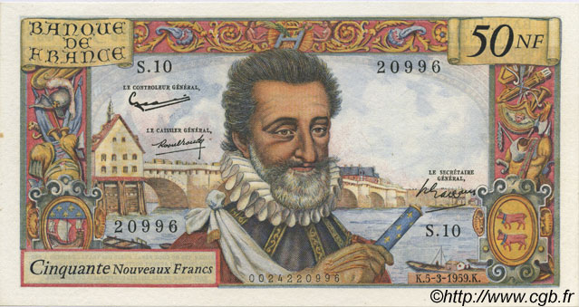 50 Nouveaux Francs HENRI IV FRANCIA  1959 F.58.01 SPL
