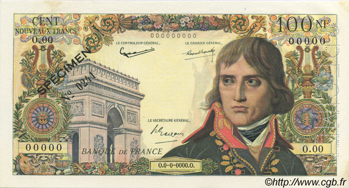100 Nouveaux Francs BONAPARTE FRANKREICH  1959 F.59.01Spn fST+