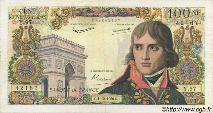100 Nouveaux Francs BONAPARTE FRANCIA  1960 F.59.09 BB