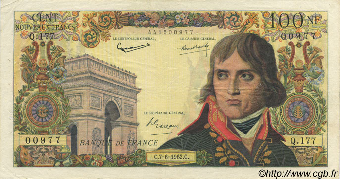 100 Nouveaux Francs BONAPARTE FRANCE  1962 F.59.16 F+