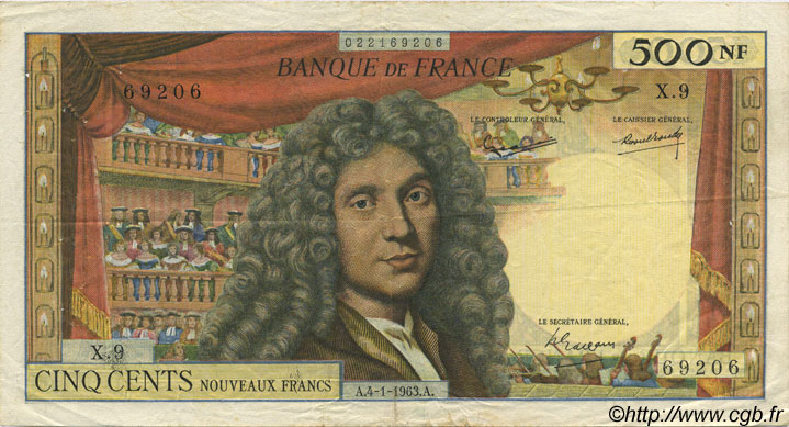 500 Nouveaux Francs MOLIÈRE FRANCE  1963 F.60.04 VF