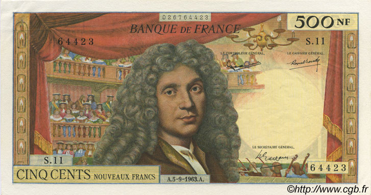 500 Nouveaux Francs MOLIÈRE FRANCIA  1963 F.60.05 q.AU