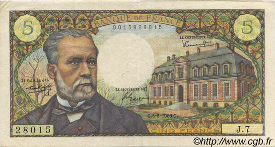 5 Francs PASTEUR FRANCIA  1966 F.61.01 EBC