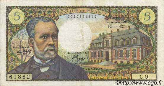 5 Francs PASTEUR FRANCE  1966 F.61.01 VF+