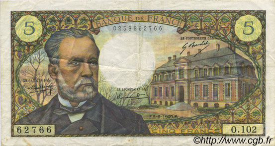 5 Francs PASTEUR FRANCIA  1969 F.61.10 MBC