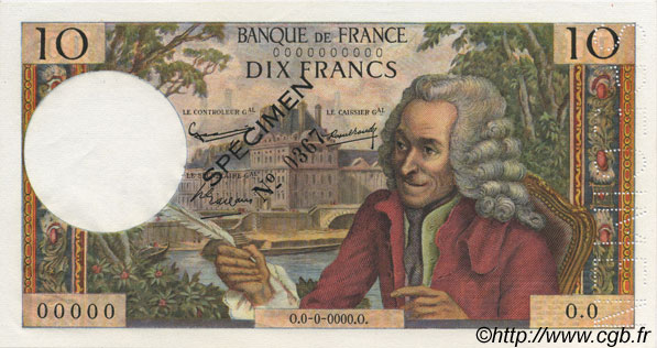 10 Francs VOLTAIRE FRANKREICH  1963 F.62.01Spn ST