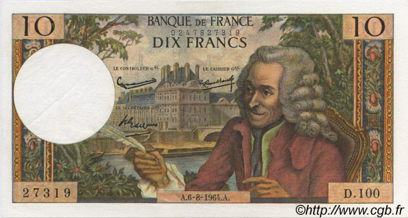 10 Francs VOLTAIRE FRANCE  1964 F.62.10 SUP+