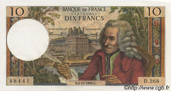 10 Francs VOLTAIRE FRANCIA  1966 F.62.23 FDC
