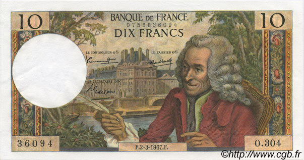 10 Francs VOLTAIRE FRANCE  1967 F.62.25 UNC
