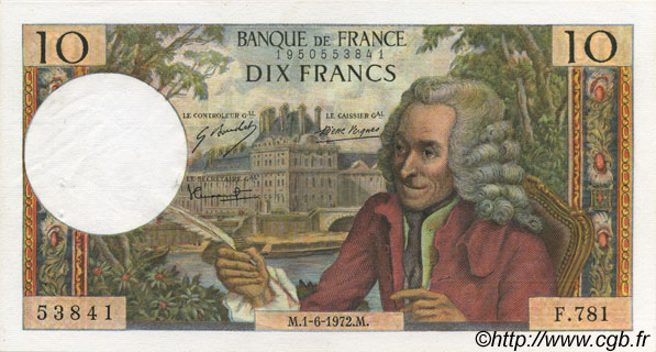 10 Francs VOLTAIRE FRANCE  1972 F.62.56 SUP à SPL