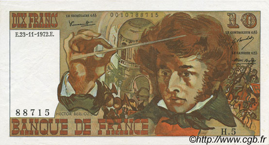 10 Francs BERLIOZ FRANCIA  1972 F.63.01 AU+