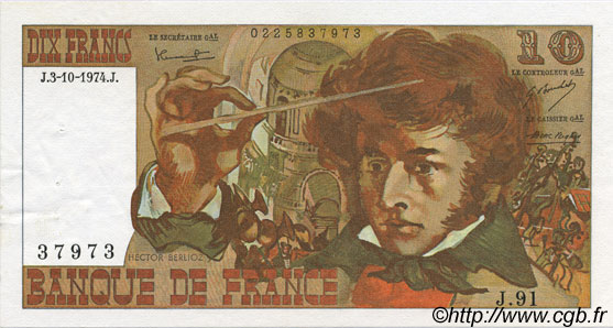 10 Francs BERLIOZ FRANKREICH  1974 F.63.07a VZ