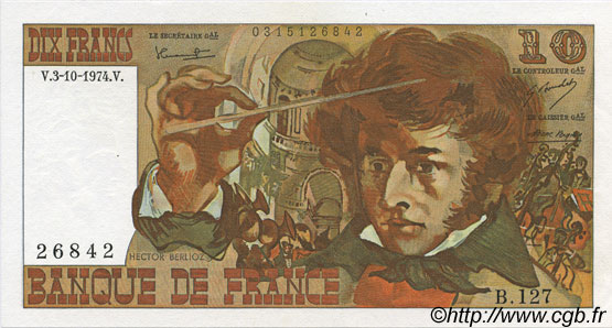 10 Francs BERLIOZ FRANCIA  1974 F.63.07b SC