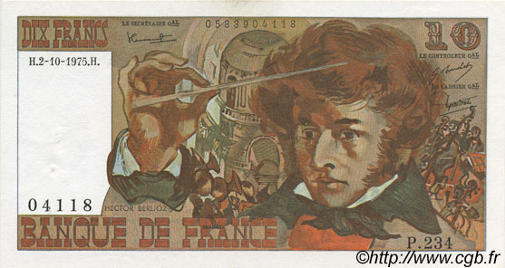 10 Francs BERLIOZ FRANCE  1975 F.63.13 XF+