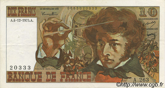 10 Francs BERLIOZ FRANCE  1975 F.63.15 XF+