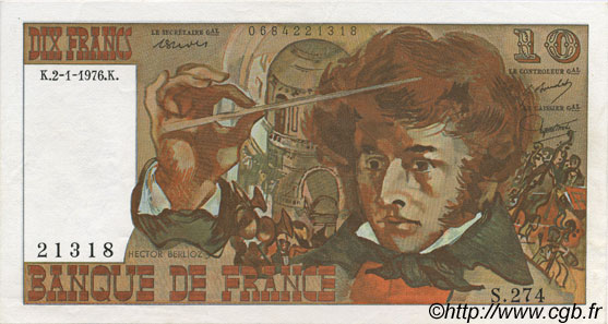 10 Francs BERLIOZ FRANCE  1976 F.63.16 AU