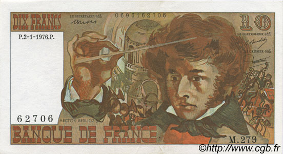 10 Francs BERLIOZ FRANCE  1976 F.63.16 AU-