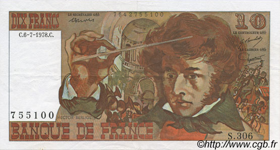 10 Francs BERLIOZ FRANKREICH  1978 F.63.25 VZ+