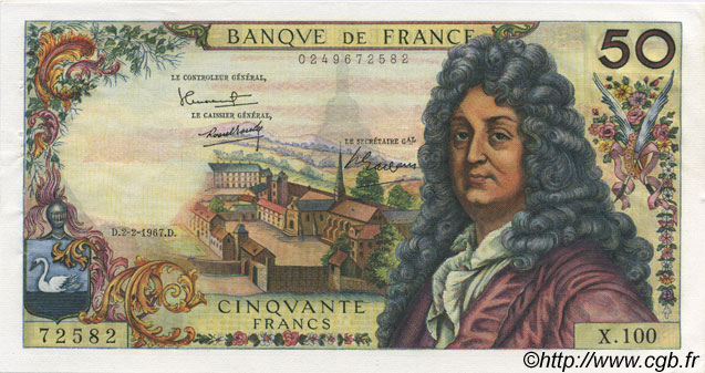 50 Francs RACINE FRANCIA  1967 F.64.09 SPL+