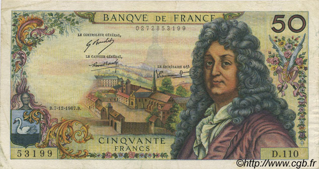 50 Francs RACINE FRANCIA  1967 F.64.10 MBC