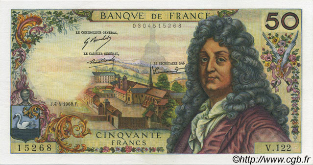 50 Francs RACINE FRANCIA  1968 F.64.11 SPL+