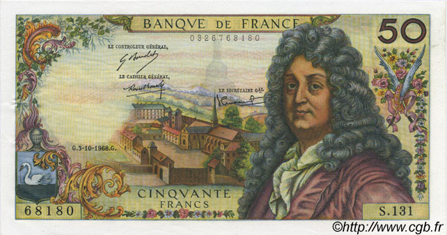 50 Francs RACINE FRANCIA  1968 F.64.12 SPL+