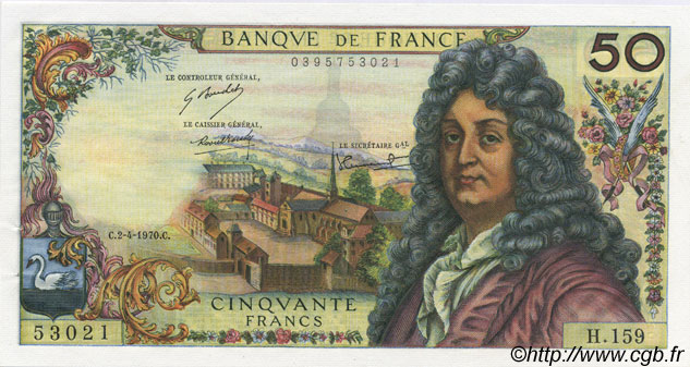 50 Francs RACINE FRANCIA  1970 F.64.16 q.AU