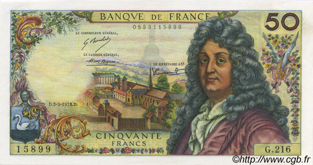 50 Francs RACINE FRANCIA  1973 F.64.23 q.AU