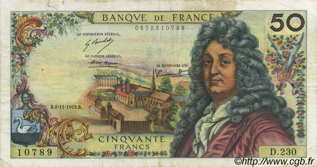 50 Francs RACINE FRANCIA  1973 F.64.25 BC+