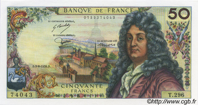 50 Francs RACINE FRANCIA  1976 F.64.33 q.FDC