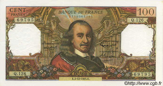 100 Francs CORNEILLE FRANCE  1965 F.65.10 AU-