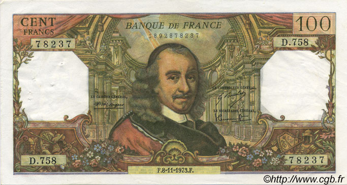 100 Francs CORNEILLE FRANCIA  1973 F.65.44 SPL