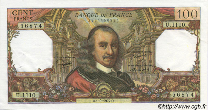 100 Francs CORNEILLE FRANCIA  1977 F.65.59 EBC+