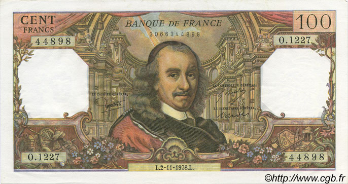 100 Francs CORNEILLE FRANCE  1978 F.65.64 UNC