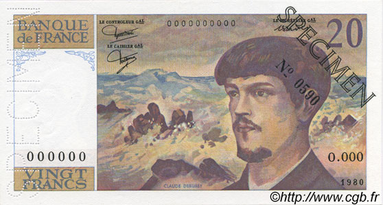 20 Francs DEBUSSY FRANCIA  1980 F.66.01Spn2 FDC