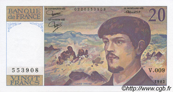 20 Francs DEBUSSY FRANKREICH  1982 F.66.03 ST