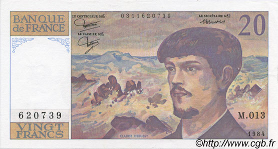 20 Francs DEBUSSY FRANCE  1984 F.66.05 AU