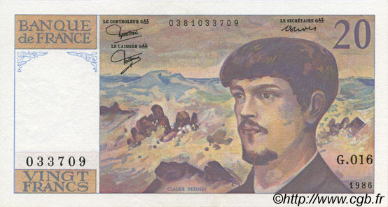20 Francs DEBUSSY FRANCIA  1986 F.66.07 SC